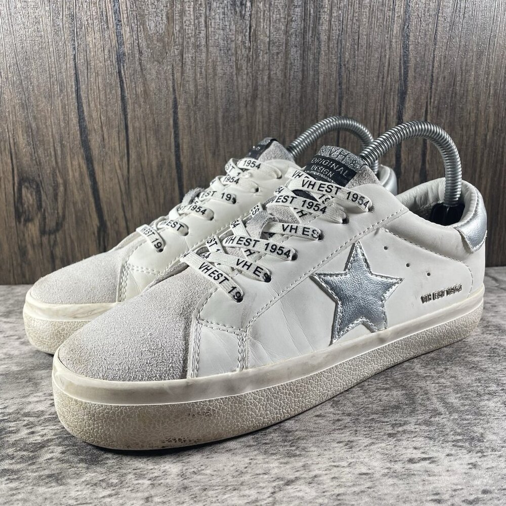 VINTAGE HAVANA Carla White Sneaker Silver Foil with Glitter Star Sz 7.5 - Picture 2 of 11